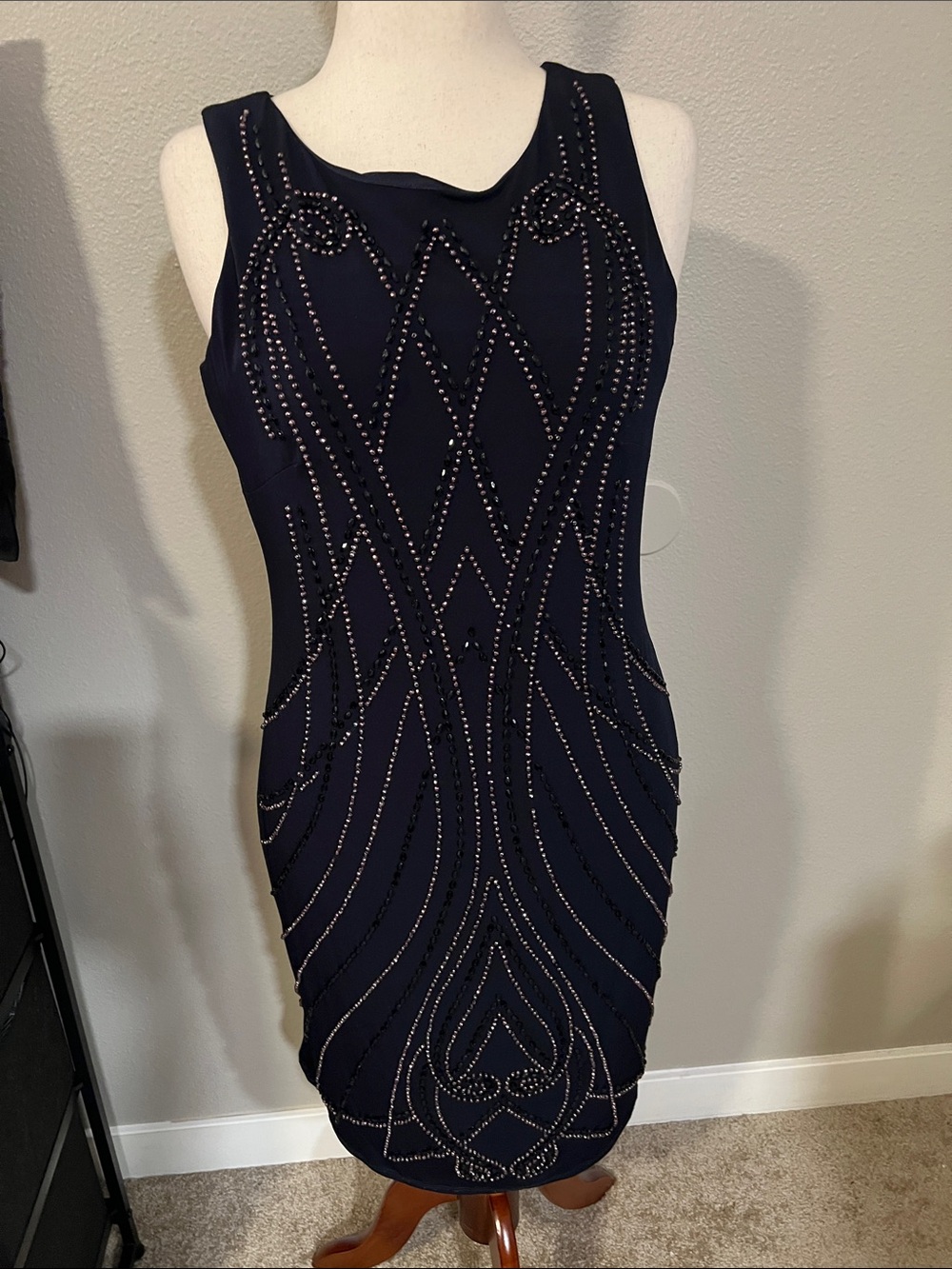 Chetta B Navy Beaded Cocktail Dress